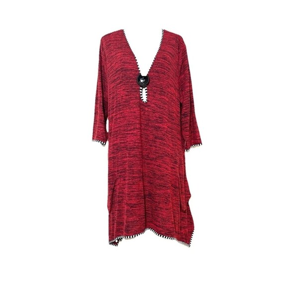 Aster by Firmiana Plus Size 3X Tunic Top Contrast Trim Asym Hem Lagenlook Boho - Picture 1 of 11